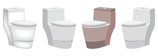 Modern toilet set with four ceramic bathroom fixtures illustration