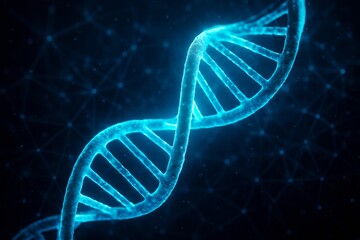 glowing dna strand in a dark blue background, science and medicine concept