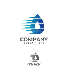 Fast water drop logo in flat vector design style