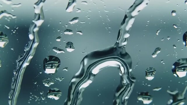 Macro shot of water droplets forming patterns on a smooth glass surface in soft lighting