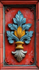 Ornate floral design on a red panel