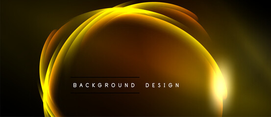 Abstract golden layers create dynamic flow. Dark background emphasizes bright curves, modern design element. Simple text reads background design.