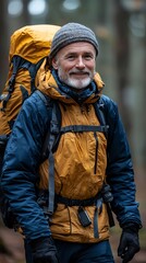 Mature hiker in forest