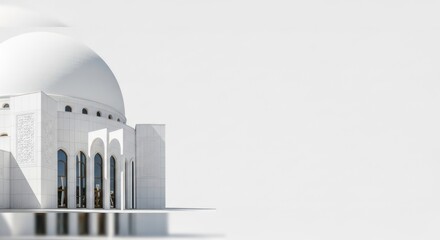 Architectural Minimalism: A Modern White Mosque Design on a Bright Background