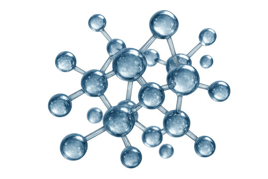 Molecular structure with blue transparent atoms and connecting bonds representing scientific research and chemistry