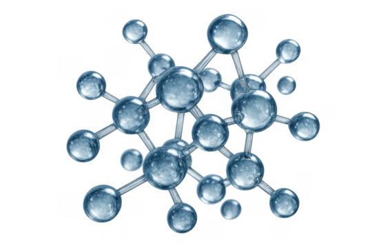 Molecular structure with blue transparent atoms and connecting bonds representing scientific research and chemistry - Powered by Adobe