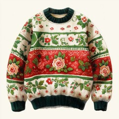 Cozy Festive Sweater With Colorful Patterns and Knitted Design for Winter Celebrations