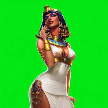 Cleopatra dancing on green chroma key background