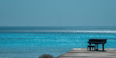Captivating Seascape with Melodic Piano Harmonies: Immersive Aquatic Ambiance and Soothing Musical Tones