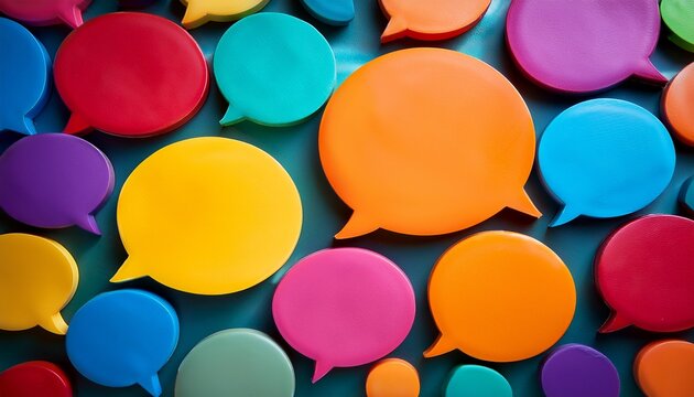 Vibrant Speech Bubbles In Various Colors Create A Playful Backdrop Symbolizing Communication And Interaction In A Modern Context