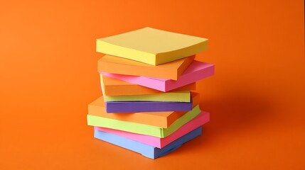 A stack of colorful sticky notes against an orange background, perfect for jotting down reminders, ideas, and messages.