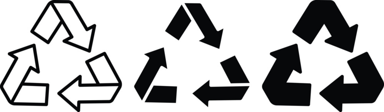 Universal Three Arrow Recycling Symbol Outline And Solid Eco Waste Vector Silhouette and Pictogram..eps