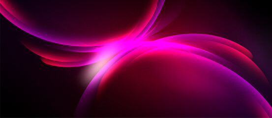 Abstract pink shapes blend into dark background. Smooth curves create dynamic, glowing visual effect. Modern design, vibrant colors.