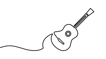 Simple line drawing of an acoustic guitar isolated on white background