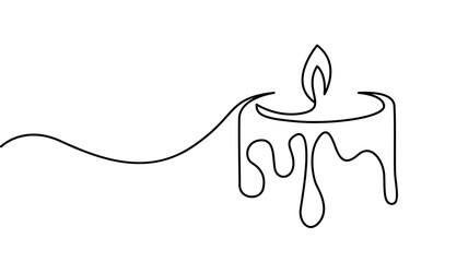 Minimalist continuous single line drawing of a dripping candle flame isolated on white background
