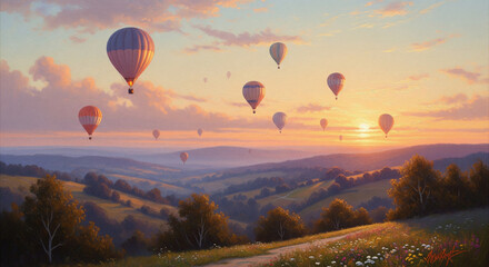 Obraz premium hot air balloon at sunset