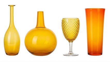 Amber glass vases decorative collection modern home decor flower vase centerpiece tabletop accent design style on transparent background