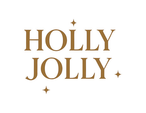 Flat vector illustration with text HOLLY JOLLY elegant serif typography with subtle snowflake background and golden accents minimalist luxury vector composition isolated on white background