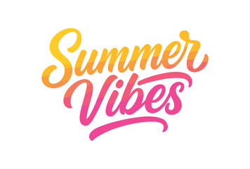 Obraz premium Vector lettering composition with text Summer Vibes smooth brush script with bright and pink gradient isolated on white background tropical lettering vector design