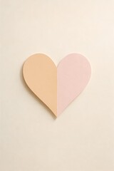Fototapeta premium Minimal pastel paper heart on beige background—layered cutout for Valentine cards, wedding invites, and love-themed designs.