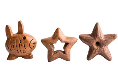 Handmade ceramic lanterns featuring fish shapes arranged for a charming nautical themed setup isolated on transparent background PNG