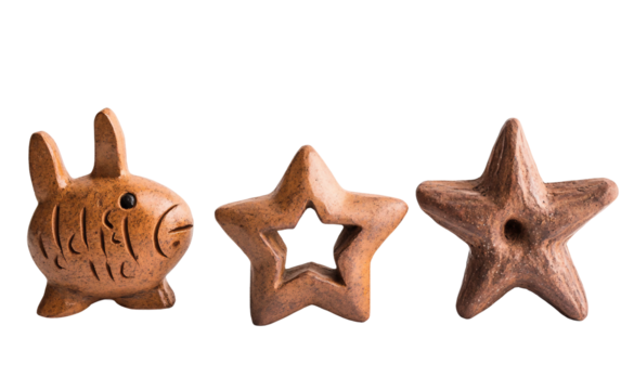 Handmade ceramic lanterns featuring fish shapes arranged for a charming nautical themed setup isolated on transparent background PNG