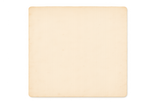 Vintage aged paper texture blank square with rounded corners banner on cutout and transparent background