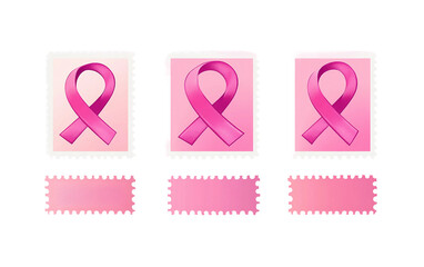 Creative collection of pink ribbon stamps for use in fundraising campaigns and awareness initiatives isolated on transparent background PNG