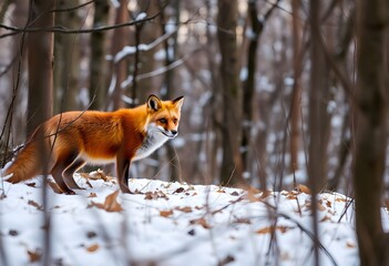 A Red Fox walking in the woods