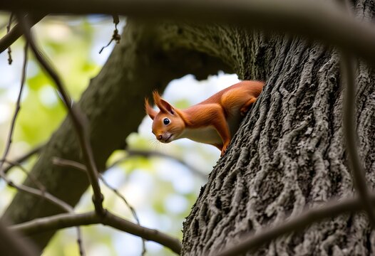 A view of a Red Squirrel in a tree - Powered by Adobe