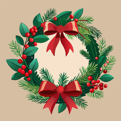 Highly detailed fresh christmas wreath banner design