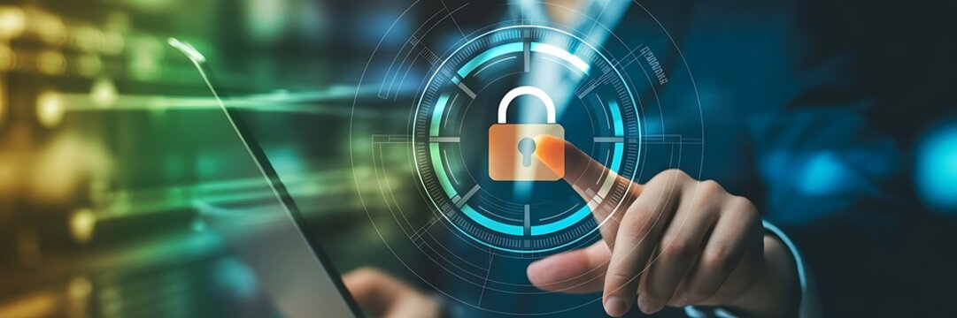 Cyber security and data protection. Businesswoman using modern screen computer protecting business and financial data with virtual network connection. Innovation technology develop smart solution.icon - Powered by Adobe