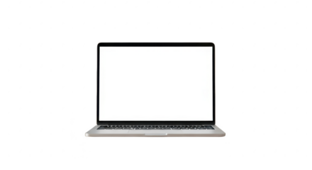 Modern laptop with blank white screen, ready for custom content.