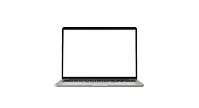 Modern laptop with blank white screen, ready for custom content.