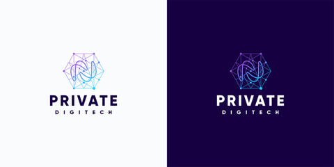 A series of digital tech privacy point logo designs and business cards. For technology, internet, systems, Artificial Intelligence, and computer symbols. Modern inspirational logo designs.