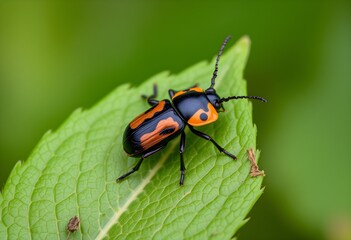A Beetle on a Green Leaf