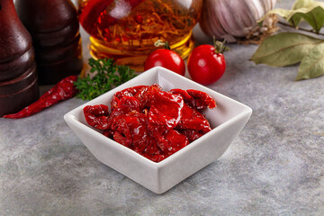 Tasty dried tomatoes in the bowl