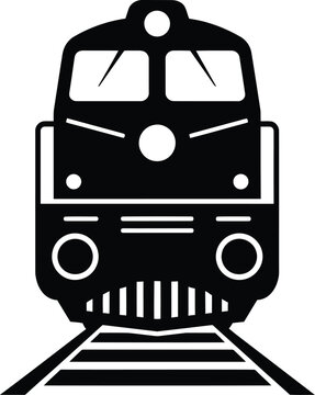 A simple black and white illustration of a classic diesel locomotive