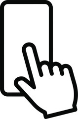 A hand interacting with a smartphone screen depicted in a simple line art style