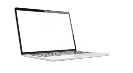 Isolated silver laptop with a blank screen for content display