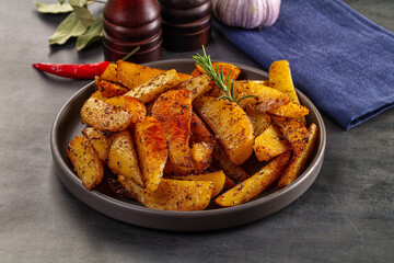 Baked crispy hot potato with rosemary