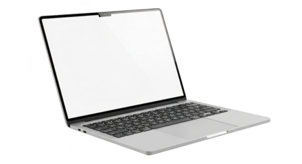 Modern silver laptop with blank screen for technology mockups