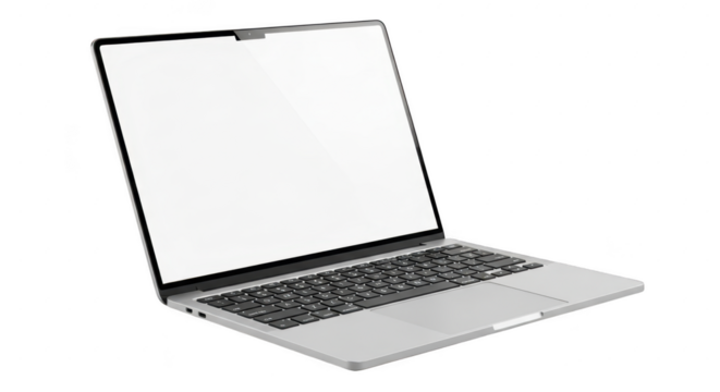 Modern silver laptop with blank screen for technology mockups