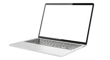 Modern silver laptop with blank screen for ad and design mockups