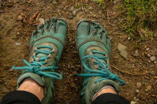 Barefoot hinking boots in the forest