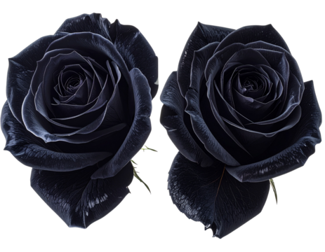 Black Rose Pair with One Bloom Open and One Half-Closed, Angled Composition, Isolated Background