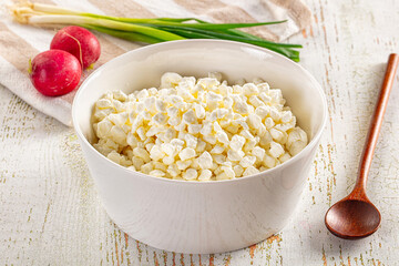 Grain cottage cheese in the bowl