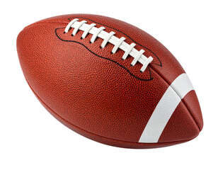 Flying American Football in Diagonal Motion, Dynamic Spin Effect, Transparent Background.