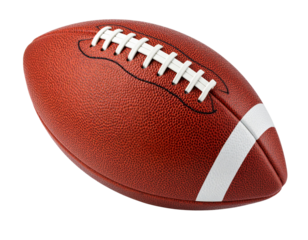 Flying American Football in Diagonal Motion, Dynamic Spin Effect, Transparent Background.