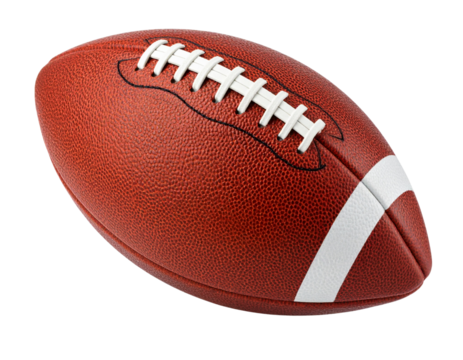 Flying American Football in Diagonal Motion, Dynamic Spin Effect, Transparent Background.